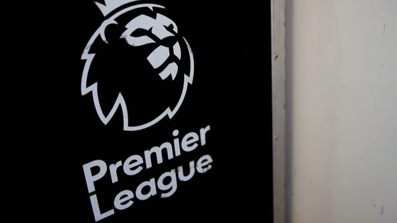 Premier League logo on a black panel with the text Premier League angled downward